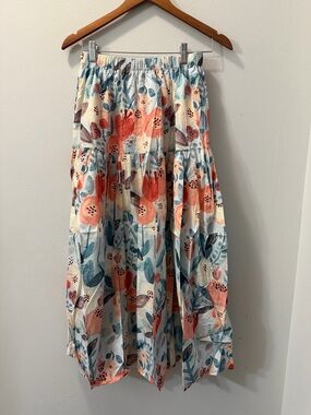 Floral Tiered Maxi Skirt - Coral & Teal